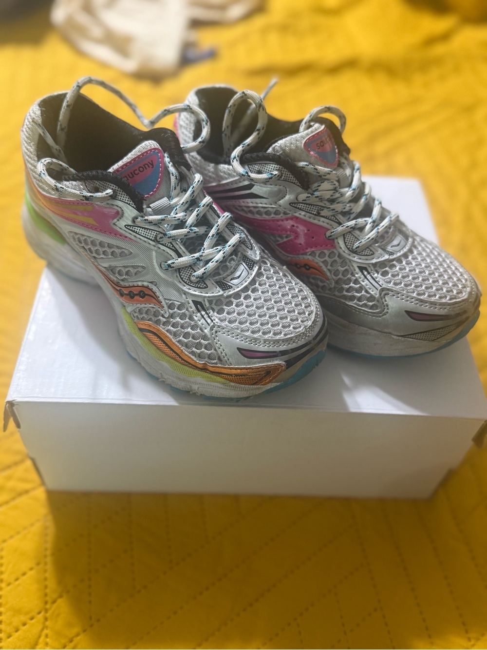 Saucony Kids White Sneakers with Pink, Orange, Green & Blue Accents